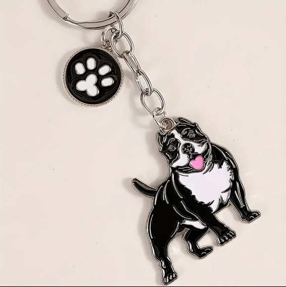 NEW! Enamel Staffordshire Pit XL Bully "Dog Mom" + Pawprint Bag Charm 🎒👜~🐾 🐕 - Picture 2 of 13